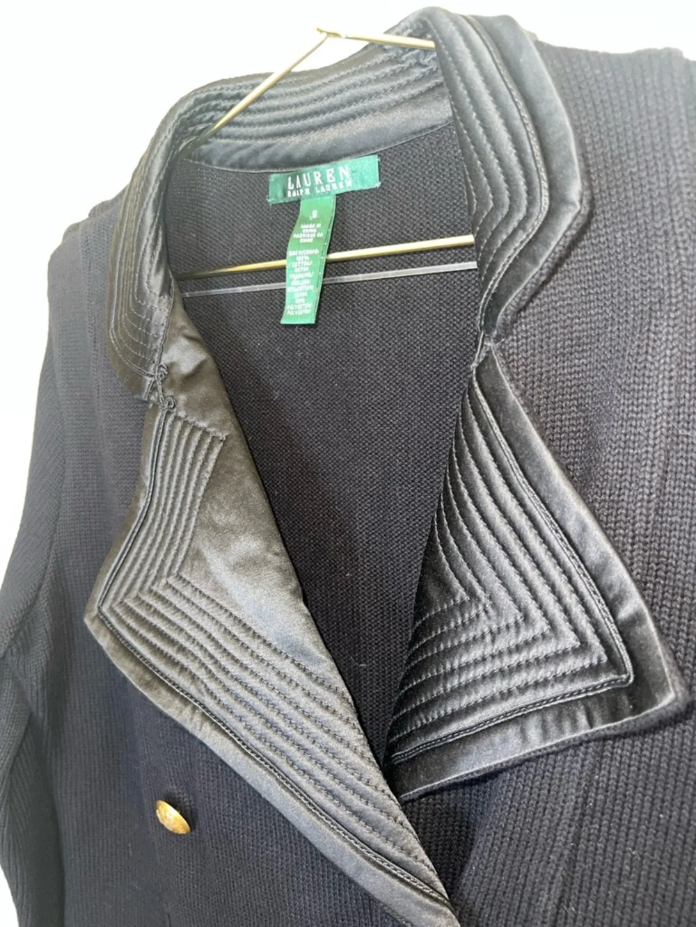 Lauren Ralph Lauren Black Military Knit Jacket Gold Crest Buttons Small - Picture 5 of 15